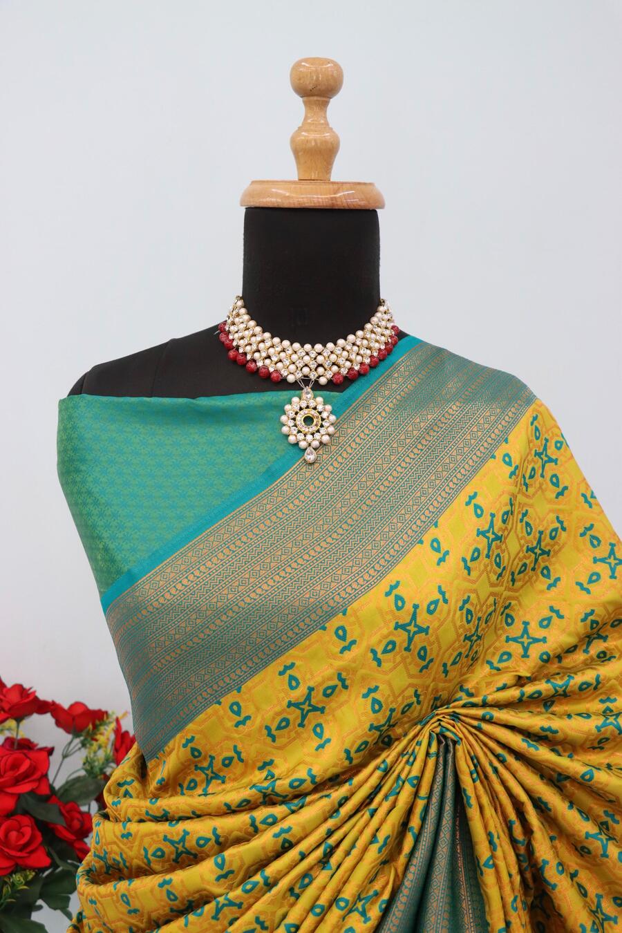 Imbrication Yellow Soft Banarasi Silk Saree With Propinquity Blouse Piece