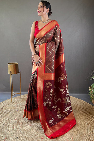 Amiable Brown Soft Banarasi Silk Saree With Exuberant Blouse Piece