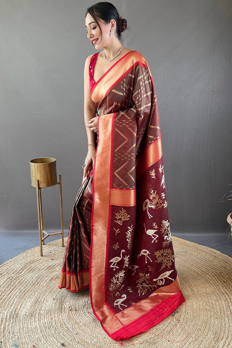 Amiable Brown Soft Banarasi Silk Saree With Exuberant Blouse Piece