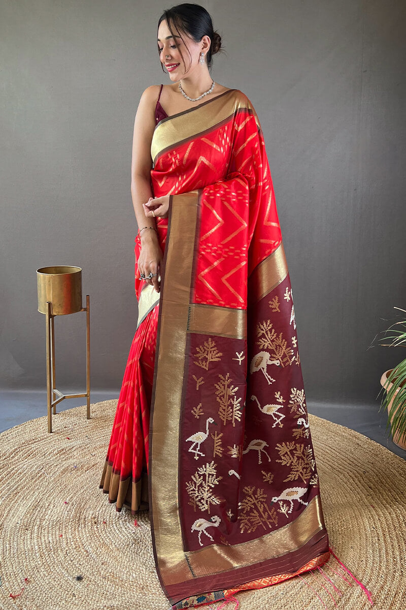 Panoply Red Soft Banarasi  Silk Saree With Winsome Blouse Piece