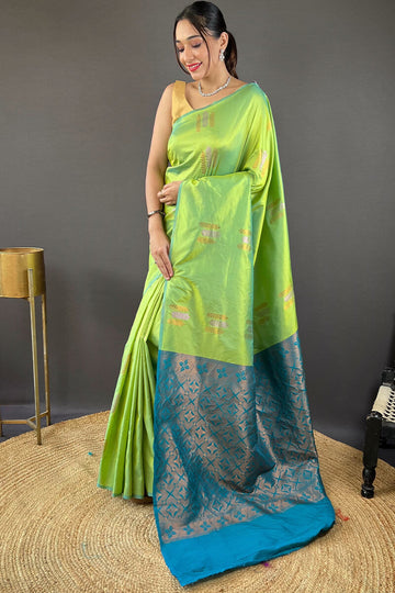 Prominent Parrot Soft Banarasi Silk Saree With Inspiring Blouse Piece