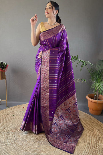 Traditional Purple Soft Banarasi Silk Saree With Preferable Blouse Piece