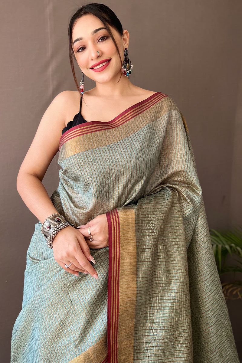 Stylish Teal Green Soft Banarasi Silk Saree With Gratifying Blouse Piece