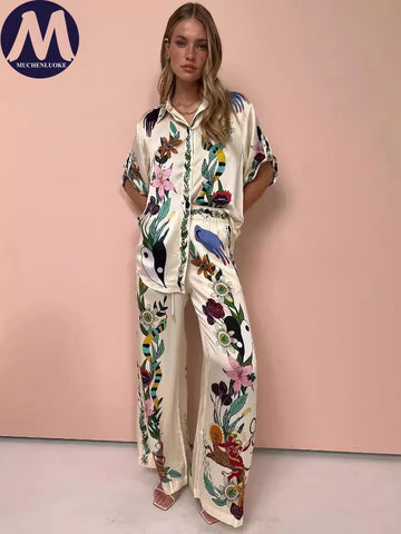 Boho Breeze Printed Shirt & Wide-Leg Pant Set