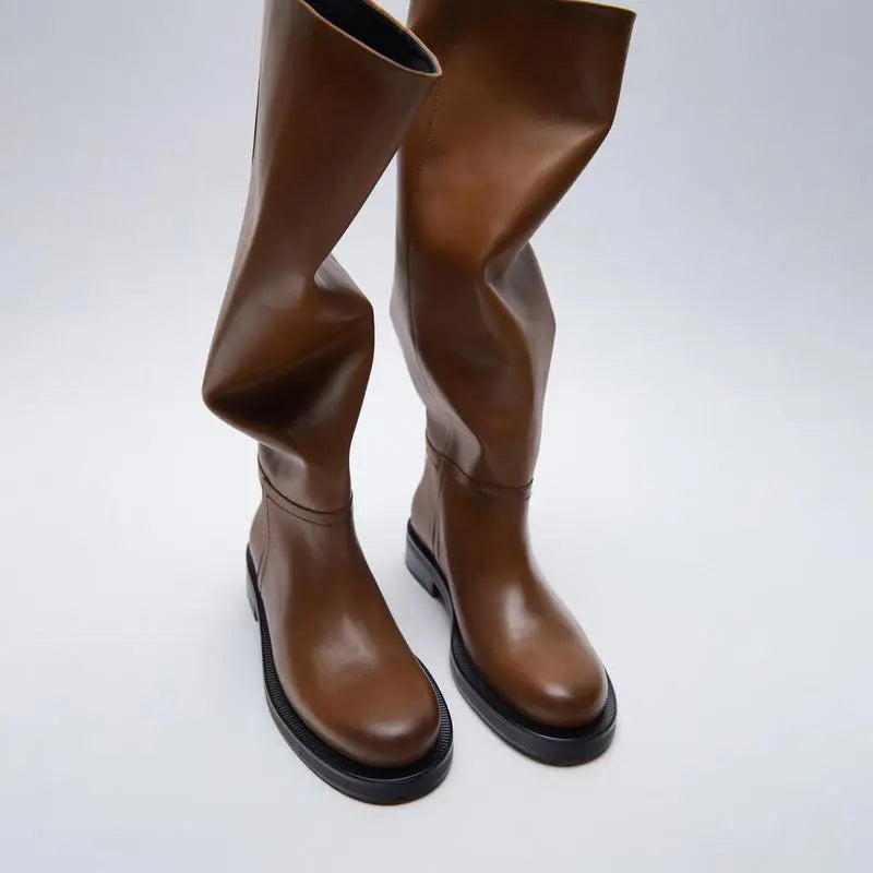 Women's Shoes Brown Vintage Cow Leather High Boots