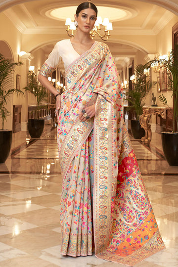 Surreptitious Beige Pashmina saree With Panoply Blouse Piece