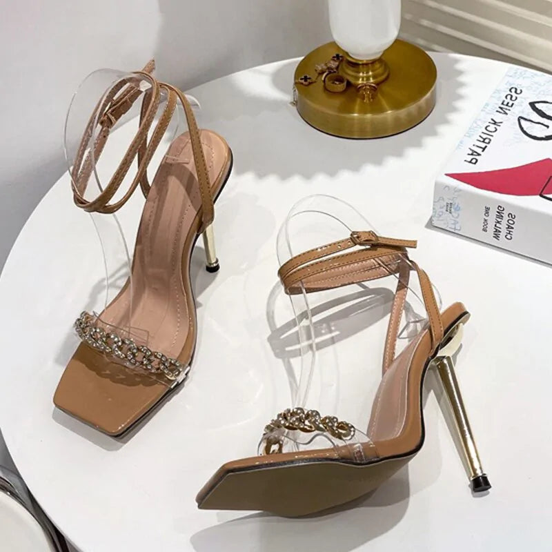 Clear Crystal Ankle Strap Heels